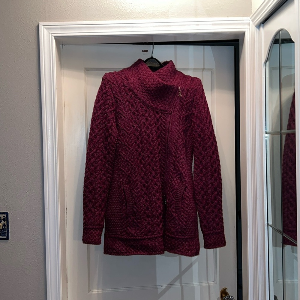 NWOT Aran Crafts Ireland wool sweater jacket side zip
